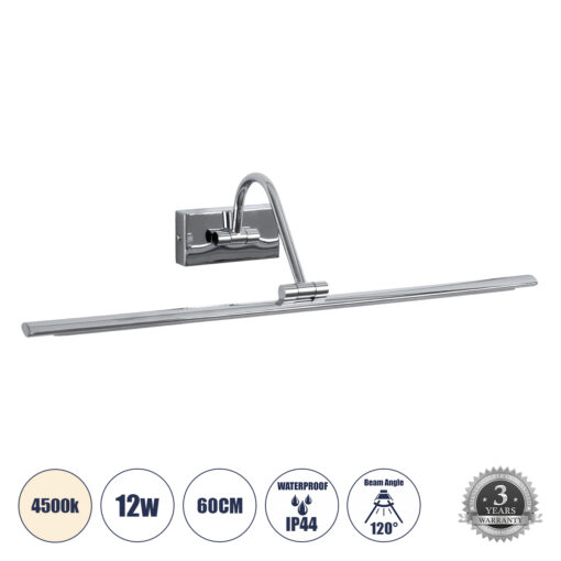 GloboStar® MIRA 60434 Μοντέρνο Φωτιστικό Τοίχου – Απλίκα Καθρέπτη Μπάνιου – Πίνακα LED 12W 1400lm 120° AC 220-240V IP44 Μ60 x Π20 x Υ13cm – Φυσικό Λευκό 4500K – Χρώμιο Νίκελ – 3 Χρόνια Εγγύηση