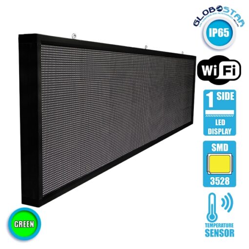 GloboStar® 90292 Κυλιόμενη Ψηφιακή Επιγραφή P10 LED SMD AC 220-240V με Wi-Fi – Αδιάβροχή IP54 – Μονής Όψης – Μ264 x Π9 x Υ72cm Πράσινο