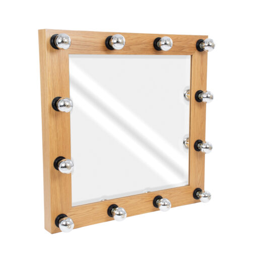 GloboStar® MAKEUP MIRROR-80×80-1 Μοντέρνος Καθρέπτης Μακιγιάζ με Πλαίσιο Φυσικού Ξύλου με Διακόπτη On/Off 12 x E27 AC220-240V – Μ80 x Π7 x Υ80cm – Μπεζ Δρυς