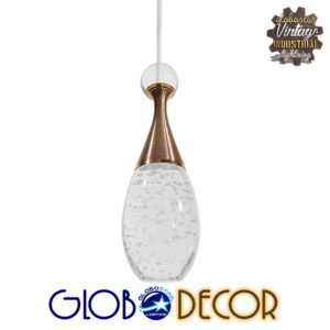 GloboStar® JADORE 01232 Μοντέρνο Κρεμαστό Φωτιστικό Οροφής Μονόφωτο με Ενσωματωμένο Φωτισμό LED 3000k Χάλκινο με Φυσητό Γυαλί Φ6 x Y23cm