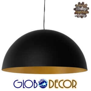 GloboStar® DIADEMA 01342 Μοντέρνο Κρεμαστό Φωτιστικό Οροφής Μονόφωτο Μαύρο – Χρυσό Μεταλλικό Καμπάνα Φ60 x Υ30cm