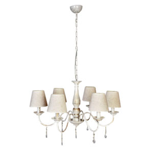 InLight Κρεμαστό φωτιστικό από λευκή πατίνα, κρύσταλλα και υφασμάτινο καπέλο (5010-5)