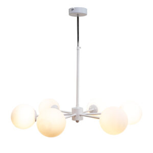InLight Κρεμαστό φωτιστικό από λευκό μέταλλο και λευκή οπαλίνα 6XG9 D:70cm (5012-6)