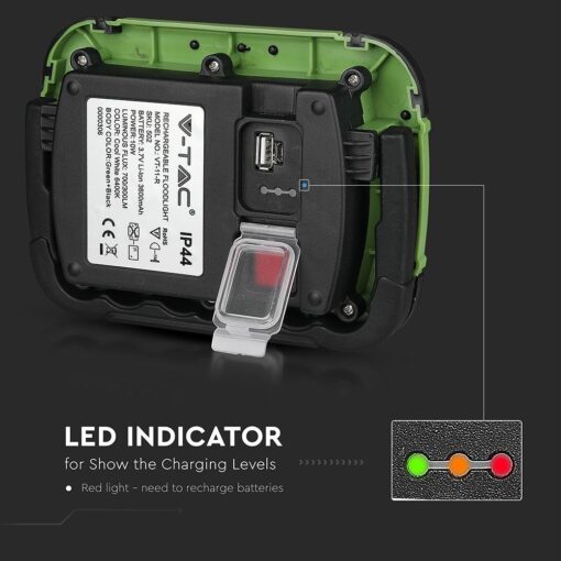 LED Προβολέας Φορητός με Micro USB & SOS Flash Επαναφορτιζόμενος 10W V-TAC PRO Samsung Chip 100° 700lm IP44 Ψυχρό Λευκό 6400K – 502