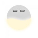 LED Φωτιστικό Νυκτός Στρογγυλό Λευκό με Αισθητήρα Νύχτας-Μέρας  με 2xUSB Θύρες Φόρτισης 0.5W V-TAC PRO Samsung Chip 10lm Θερμό Λευκό 3000K – 505