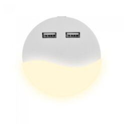 LED Φωτιστικό Νυκτός Στρογγυλό Λευκό με Αισθητήρα Νύχτας-Μέρας  με 2xUSB Θύρες Φόρτισης 0.5W V-TAC PRO Samsung Chip 10lm Θερμό Λευκό 3000K – 505