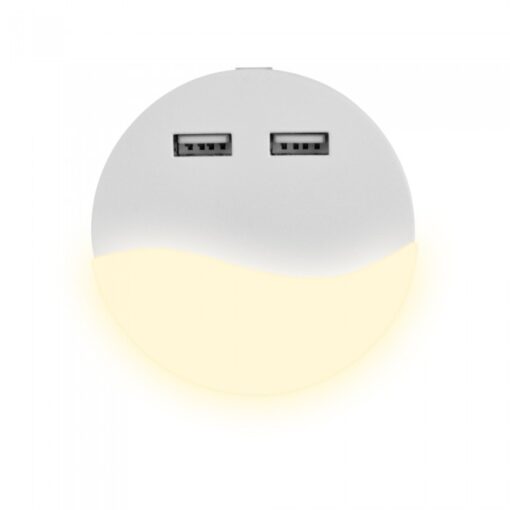 LED Φωτιστικό Νυκτός Στρογγυλό Λευκό με Αισθητήρα Νύχτας-Μέρας  με 2xUSB Θύρες Φόρτισης 0.5W V-TAC PRO Samsung Chip 10lm Θερμό Λευκό 3000K – 505