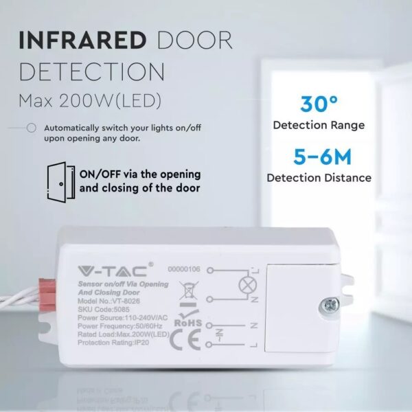 Ανιχνευτής κίνησης πόρτας IR Max 300/500W Λευκό V-TAC – 5085