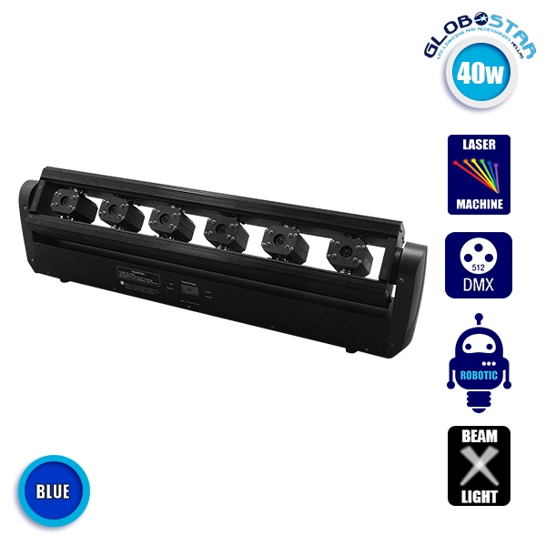Επαγγελματική Μπάρα Laser με 6x300mw/638nm Κεφαλές 230V 3° DMX512 Μπλε GloboStar 51134