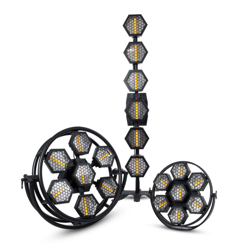 GloboStar® 51196 HALO HEXA Επαγγελματικό Φωτιστικό Ειδικών Εφέ DIGITAL MATRIX PIXEL & Blinder – 7 x 100W LED COB Chips Ultra Gold Warm White 2200K & 168 x 0.5W LED SMD5050 Chips RGB – AC 220V-240V DMX512 Display on Body – Μαύρο – Μ95 x Π17.5 x Υ78.5cm