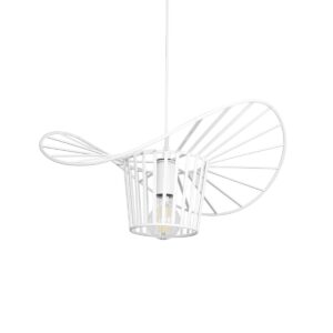 GloboStar® LUMINOVA 61463 Μοντέρνο Κρεμαστό Φωτιστικό Πλέγμα Μονόφωτο 1 x E27 IP20 Λευκό Σχοινί με Λευκό Σύρμα – Μ42 x Π42 x Υ20.5cm