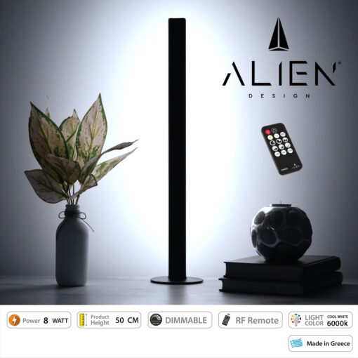 GloboStar® ALIEN-DIVA-BLACK-50-1 ALIEN Design DIVA Μοντέρνο Minimal Nordic Μεταλλικό Φωτιστικό Επιτραπέζιο – Πορτατίφ – Λαμπατέρ Μαύρο LED 8W 1120lm με Ασύρματο Χειριστήριο RF & Dimmer IP20 Ψυχρό Λευκό 6000K Μ3 x Π1.6 x Υ50cm