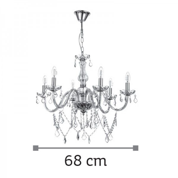 InLight Κρεμαστό φωτιστικό από διάφανο γυαλί και κρύσταλλα 6XE14 D:68cm (5314-6-CLEAR)