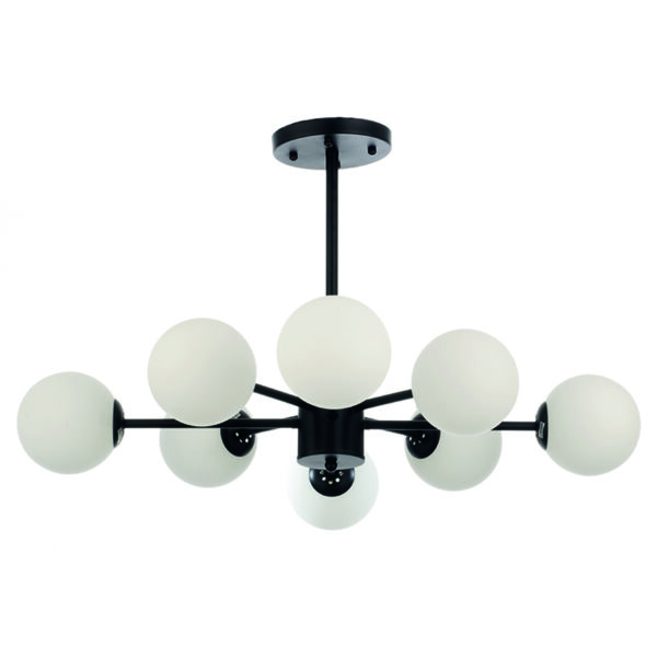 InLight Κρεμαστό φωτιστικό από μαύρο μέταλλο και λευκή οπαλίνα 8XG9 D:75cm (5315-8)