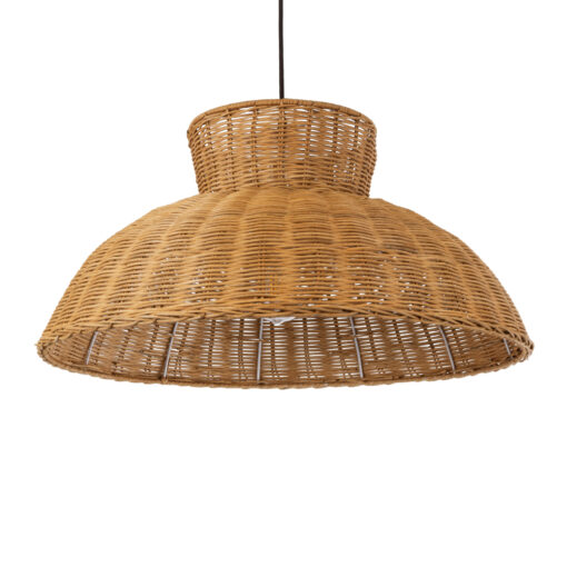 GloboStar® MALABO 02328 Boho Κρεμαστό Φωτιστικό Οροφής Μονόφωτο 1 x E27 AC220-240V IP20 – Φ60 x Υ31cm – Καφέ Ξύλινο Μπαμπού Πλέγμα – 5 Χρόνια Εγγύηση