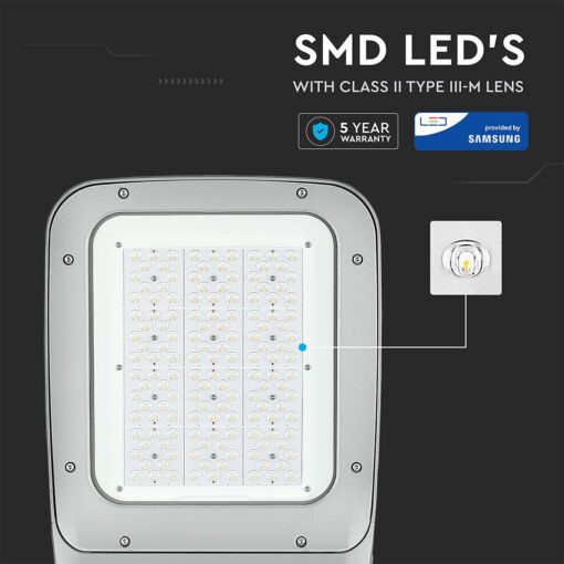 LED Φωτιστικό Δρόμου 120W V-TAC PRO Samsung Chip 15600lm Γκρι Αδιάβροχο IP66 Φυσικό Λευκό 4000K – 542