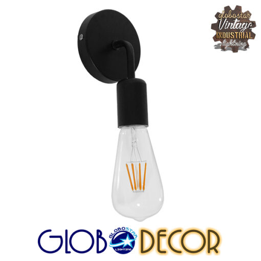 GloboStar® DON 01396 Vintage Φωτιστικό Τοίχου Απλίκα Μονόφωτο Μαύρο Μεταλλικό Μ10 x Π7 x Υ16cm
