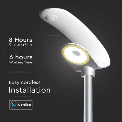 Ηλιακό φωτιστικό κήπου LED 20W IP65 Φυσικό λευκό 4000K με ασημί και λευκό σώμα και ανιχνευτή κίνησης V-TAC – 5505