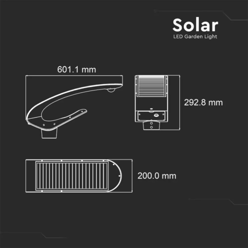 Ηλιακό φωτιστικό κήπου LED 20W IP65 Φυσικό λευκό 4000K με ασημί και λευκό σώμα και ανιχνευτή κίνησης V-TAC – 5505