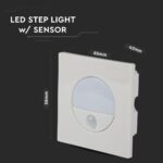 LED φως σκάλας με αισθητήρα κίνησης, διαστάσεις 85x58x42mm, ιδανικό για νυχτερινή ασφάλεια.