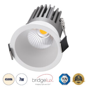 GloboStar® MICRO-B 60242 Χωνευτό LED Spot Downlight TrimLess Φ6cm 7W 910lm 38° AC 220-240V IP20 Φ6 x Υ7.8cm – Στρόγγυλο – Λευκό – Φυσικό Λευκό 4500K – Bridgelux COB – 5 Years Warranty