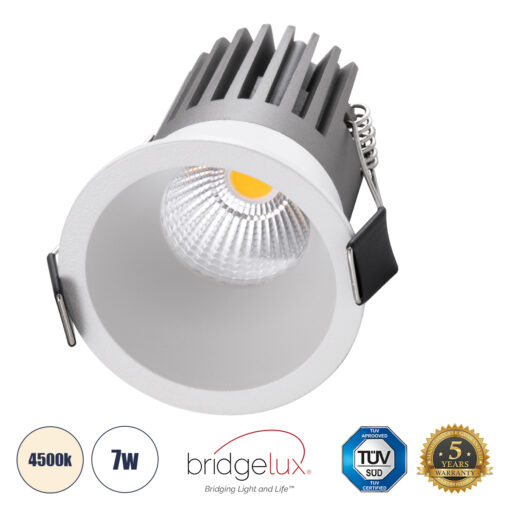 GloboStar® MICRO-B 60242 Χωνευτό LED Spot Downlight TrimLess Φ6cm 7W 910lm 38° AC 220-240V IP20 Φ6 x Υ7.8cm – Στρόγγυλο – Λευκό – Φυσικό Λευκό 4500K – Bridgelux COB – 5 Years Warranty