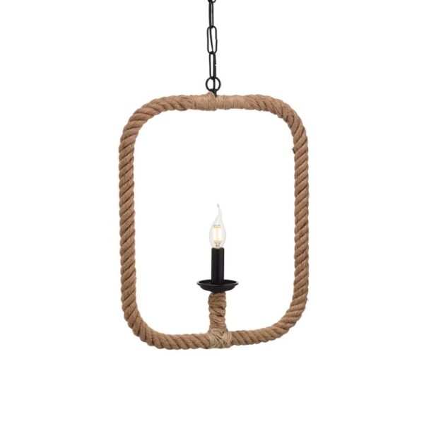 Κρεμαστό Φωτιστικό Οροφής Μονόφωτο Ορθογώνιο E14 Σχοινί-Μέταλλο Καφέ-Μαύρο ACA DECOR – 563401PRT