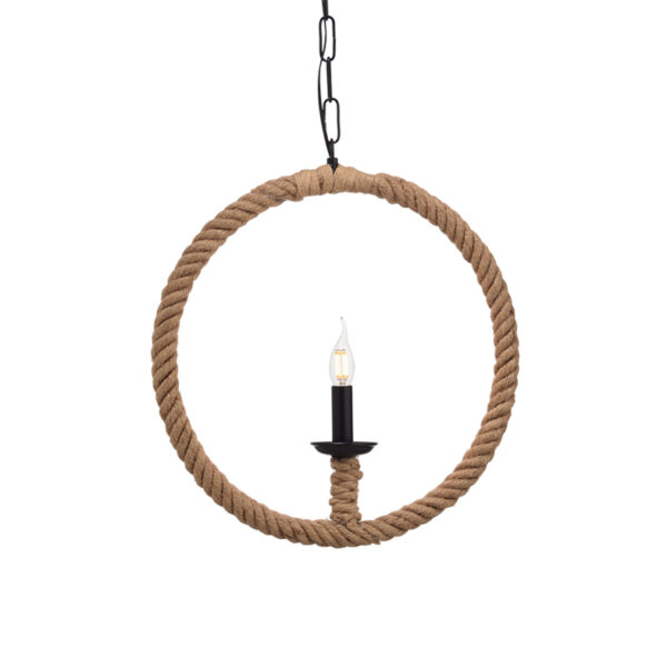 Κρεμαστό Φωτιστικό Οροφής Κύκλοι 1xE14 Ø460 Σχοινί-Μέταλλο Καφέ-Μαύρο ACA DECOR – 563461PCR