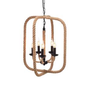 Κρεμαστό Φωτιστικό Οροφής Ορθογώνιο 5xE14 Σχοινί-Μέταλλο Καφέ-Μαύρο ACA DECOR – 563505PRT