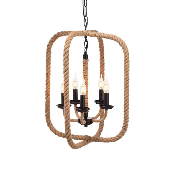 Κρεμαστό Φωτιστικό Οροφής Ορθογώνιο 5xE14 Σχοινί-Μέταλλο Καφέ-Μαύρο ACA DECOR – 563505PRT