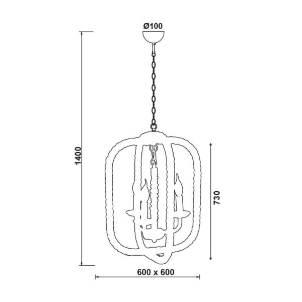 Κρεμαστό Φωτιστικό Οροφής Ορθογώνιο 8xE14 Σχοινί-Μέταλλο Καφέ-Μαύρο ACA DECOR – 563608PRT