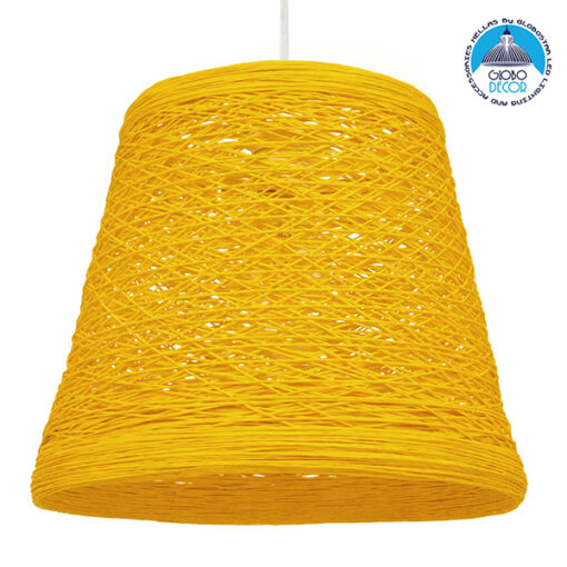 GloboStar® PLAYROOM 00998 Vintage Κρεμαστό Φωτιστικό Οροφής Μονόφωτο 1 x E27 Κίτρινο Ξύλινο Ψάθινο Rattan Φ32 x Υ27cm