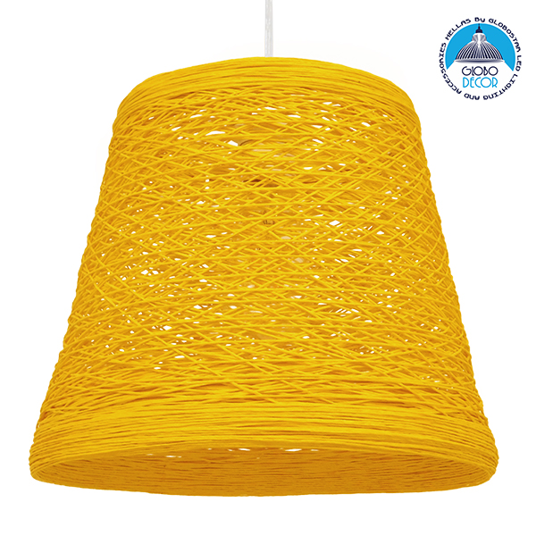 GloboStar® PLAYROOM 00998 Vintage Κρεμαστό Φωτιστικό Οροφής Μονόφωτο 1 x E27 Κίτρινο Ξύλινο Ψάθινο Rattan Φ32 x Υ27cm