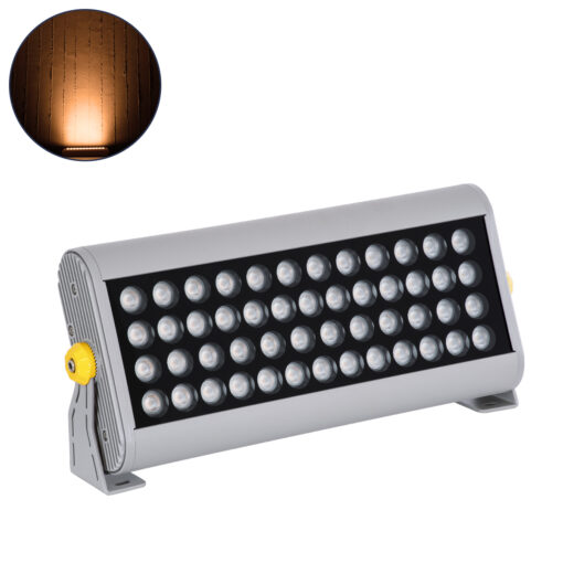 GloboStar® FLOOD-HENA 90446 Προβολέας Wall Washer για Φωτισμό Κτιρίων LED 48W 4080lm 30° AC 220-240V Αδιάβροχο IP67 Μ39 x Π6 x Υ17cm Αρχιτεκτονικό Πορτοκαλί 2200K – Ασημί – 3 Years Warranty