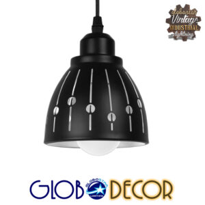 GloboStar® HUNTON 01476 Μοντέρνο Κρεμαστό Φωτιστικό Οροφής Μονόφωτο 1 x E27 Μεταλλικό Μαύρο Λευκό Καμπάνα Φ13 x Υ14cm