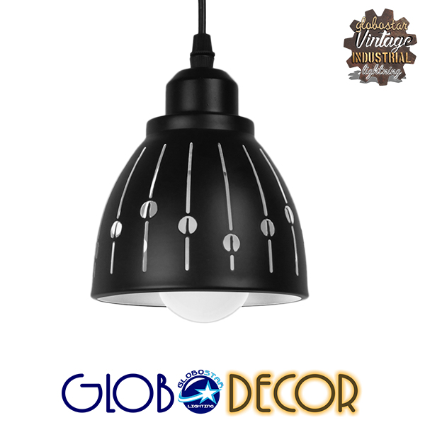GloboStar® HUNTON 01476 Μοντέρνο Κρεμαστό Φωτιστικό Οροφής Μονόφωτο 1 x E27 Μεταλλικό Μαύρο Λευκό Καμπάνα Φ13 x Υ14cm