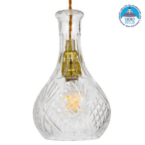 GloboStar® RUM 01514 Vintage Κρεμαστό Φωτιστικό Οροφής Μονόφωτο 1 x E27 Γυάλινο Διάφανο Φ14 x Υ23cm