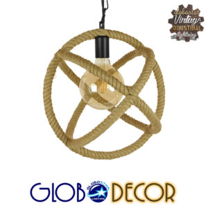 GloboStar® BALANCE 01596 Vintage Κρεμαστό Φωτιστικό Οροφής Μονόφωτο 1 x E27 Μπεζ Μεταλλικό με Σχοινί Φ35 x Υ36.5cm