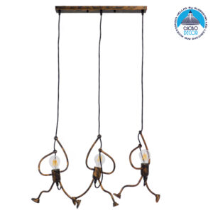 GloboStar® LITTLE MAN 00979 SET Μοντέρνο Κρεμαστό Φωτιστικό Οροφής Τρίφωτο 3 x E27 Καφέ Σκουριά Μεταλλικό Μ70 x Π10 x Υ105cm