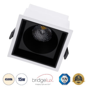 GloboStar® PLUTO-B 60276 Χωνευτό LED Spot Downlight TrimLess Μ10.4xΠ10.4cm 15W 1950lm 38° AC 220-240V IP20 Μ10.4 x Π10.4 x Υ6.5cm – Τετράγωνο – Λευκό με Μαύρο Κάτοπτρο & Anti-Glare HoneyComb – Φυσικό Λευκό 4500K – Bridgelux COB – 5 Years Warranty