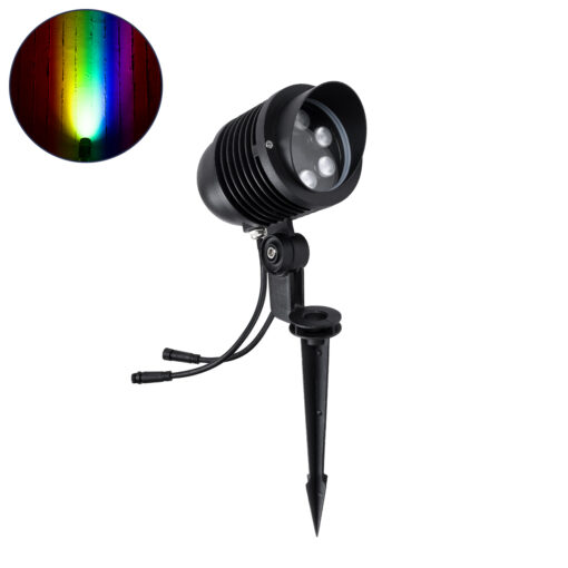 GloboStar® TREELIGHT-LINA 90657 Σποτ Φωτισμού Ειδικό για Φυτά – Δέντρα με Βάση Κήπου / Καρφωτό LED 6W 630lm 30° DC 24V Αδιάβροχο IP65 Μ10.5 x Π18 x Υ40cm Πολύχρωμο RGBW DMX512 – Γκρι Ανθρακί – 3 Years Warranty