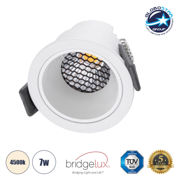 GloboStar® PLUTO-S 60248 Χωνευτό LED Spot Downlight TrimLess Φ6.4cm 7W 910lm 38° AC 220-240V IP20 Φ6.4 x Υ4.9cm – Στρόγγυλο – Λευκό & Anti-Glare HoneyComb – Φυσικό Λευκό 4500K – Bridgelux COB – 5 Years Warranty