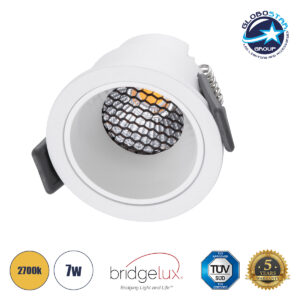 GloboStar® PLUTO-S 60249 Χωνευτό LED Spot Downlight TrimLess Φ6.4cm 7W 875lm 38° AC 220-240V IP20 Φ6.4 x Υ4.9cm – Στρόγγυλο – Λευκό & Anti-Glare HoneyComb – Θερμό Λευκό 2700K – Bridgelux COB – 5 Years Warranty