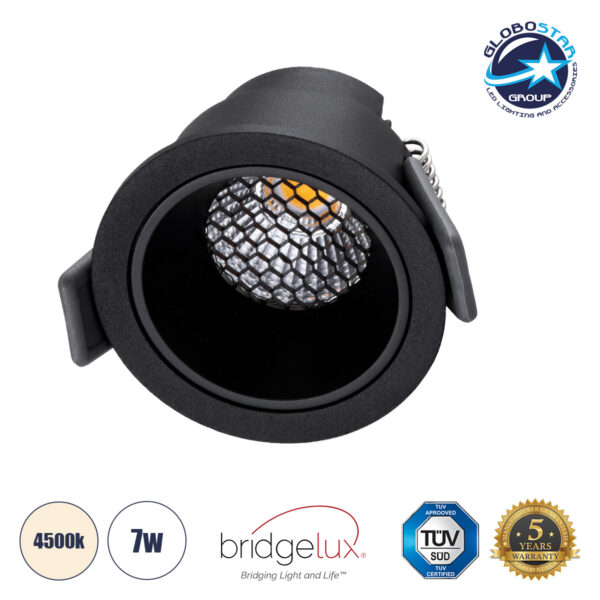 GloboStar® PLUTO-S 60250 Χωνευτό LED Spot Downlight TrimLess Φ6.4cm 7W 910lm 38° AC 220-240V IP20 Φ6.4 x Υ4.9cm – Στρόγγυλο – Μαύρο & Anti-Glare HoneyComb – Φυσικό Λευκό 4500K – Bridgelux COB – 5 Years Warranty