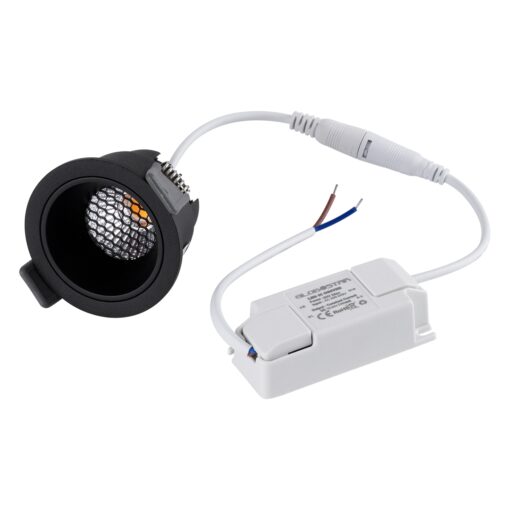 GloboStar® PLUTO-S 60251 Χωνευτό LED Spot Downlight TrimLess Φ6.4cm 7W 875lm 38° AC 220-240V IP20 Φ6.4 x Υ4.9cm – Στρόγγυλο – Μαύρο & Anti-Glare HoneyComb – Θερμό Λευκό 2700K – Bridgelux COB – 5 Years Warranty