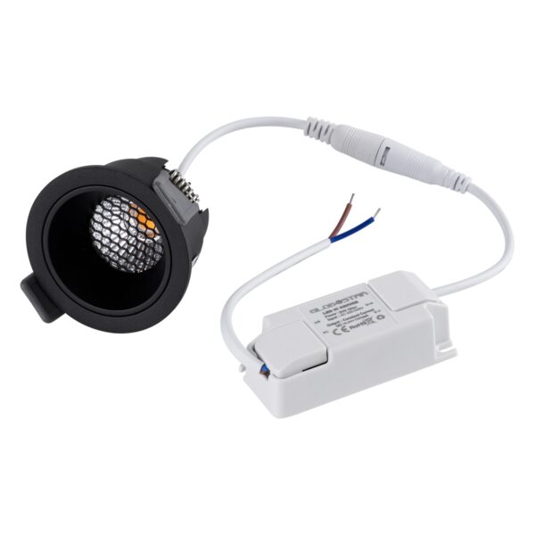 GloboStar® PLUTO-S 60251 Χωνευτό LED Spot Downlight TrimLess Φ6.4cm 7W 875lm 38° AC 220-240V IP20 Φ6.4 x Υ4.9cm – Στρόγγυλο – Μαύρο & Anti-Glare HoneyComb – Θερμό Λευκό 2700K – Bridgelux COB – 5 Years Warranty