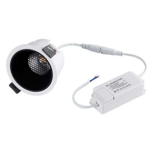 GloboStar® PLUTO-M 60253 Χωνευτό LED Spot Downlight TrimLess Φ8.4cm 10W 1250lm 38° AC 220-240V IP20 Φ8.4 x Υ5.9cm – Στρόγγυλο – Λευκό με Μαύρο Κάτοπτρο & Anti-Glare HoneyComb – Θερμό Λευκό 2700K – Bridgelux COB – 5 Years Warranty