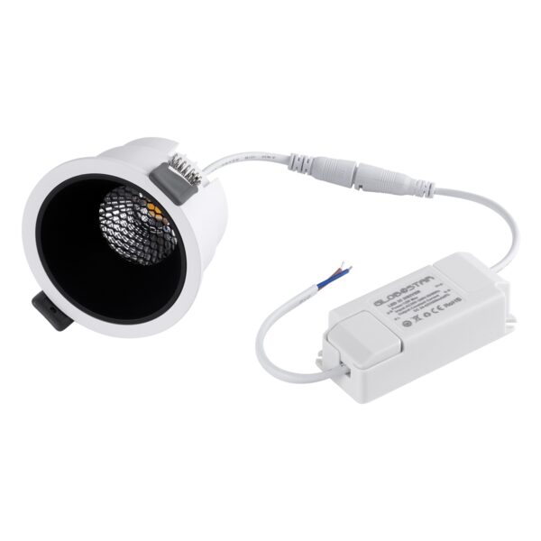 GloboStar® PLUTO-M 60253 Χωνευτό LED Spot Downlight TrimLess Φ8.4cm 10W 1250lm 38° AC 220-240V IP20 Φ8.4 x Υ5.9cm – Στρόγγυλο – Λευκό με Μαύρο Κάτοπτρο & Anti-Glare HoneyComb – Θερμό Λευκό 2700K – Bridgelux COB – 5 Years Warranty