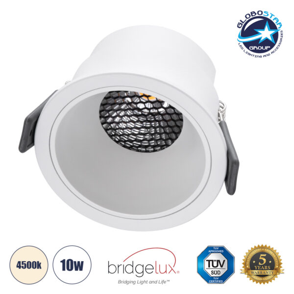 GloboStar® PLUTO-M 60254 Χωνευτό LED Spot Downlight TrimLess Φ8.4cm 10W 1300lm 38° AC 220-240V IP20 Φ8.4 x Υ5.9cm – Στρόγγυλο – Λευκό & Anti-Glare HoneyComb – Φυσικό Λευκό 4500K – Bridgelux COB – 5 Years Warranty