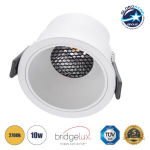 GloboStar® PLUTO-M 60255 Χωνευτό LED Spot Downlight TrimLess Φ8.4cm 10W 1250lm 38° AC 220-240V IP20 Φ8.4 x Υ5.9cm – Στρόγγυλο – Λευκό & Anti-Glare HoneyComb – Θερμό Λευκό 2700K – Bridgelux COB – 5 Years Warranty